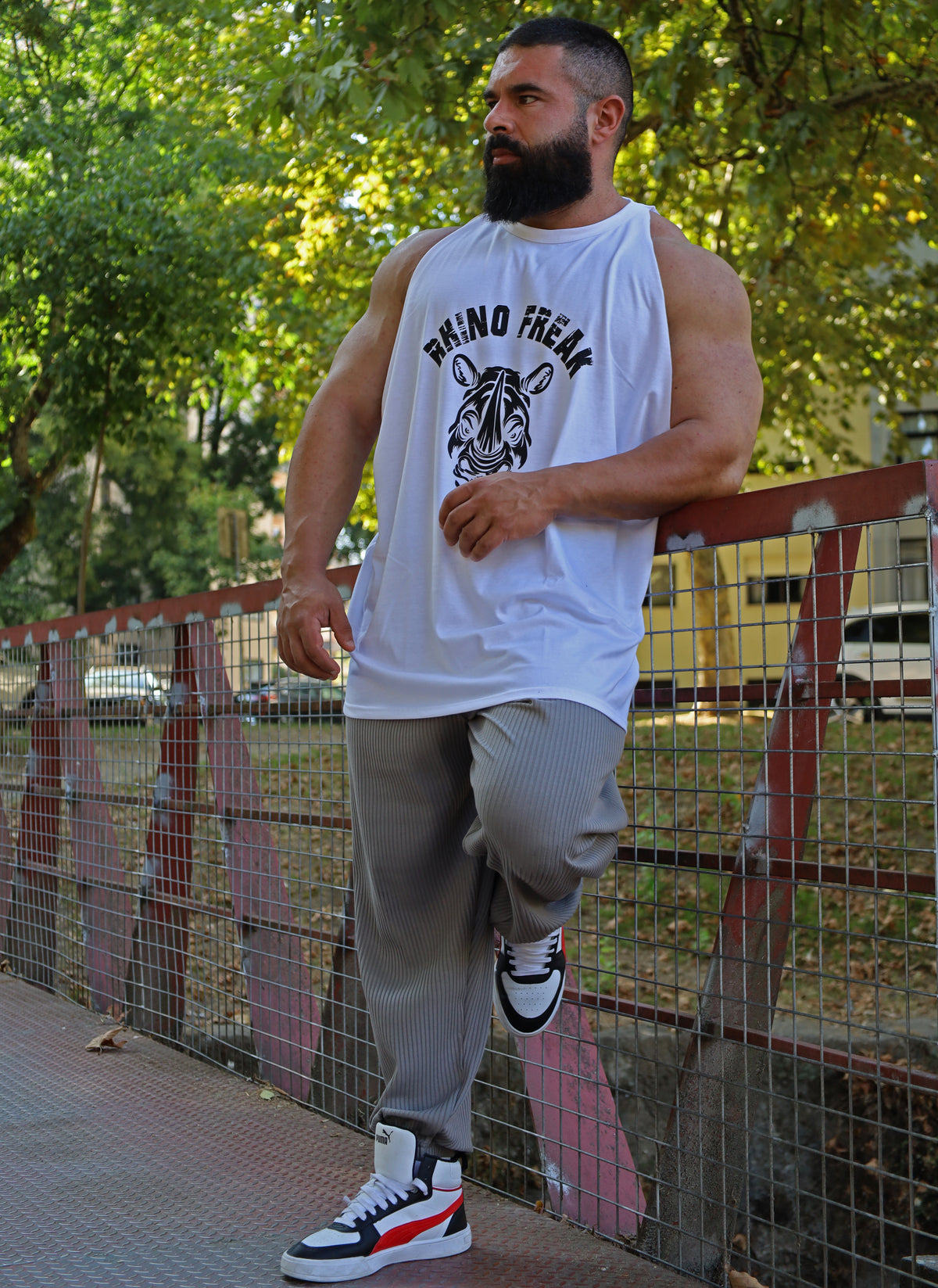 "Old School Khaki" Drop-Arm Tank Top – Tactical Attitude and Maximum Range of Motion