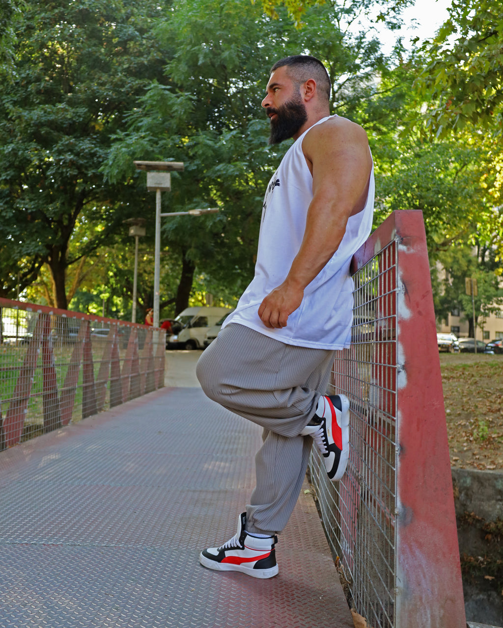"Old School Khaki" Drop-Arm Tank Top – Tactical Attitude and Maximum Range of Motion